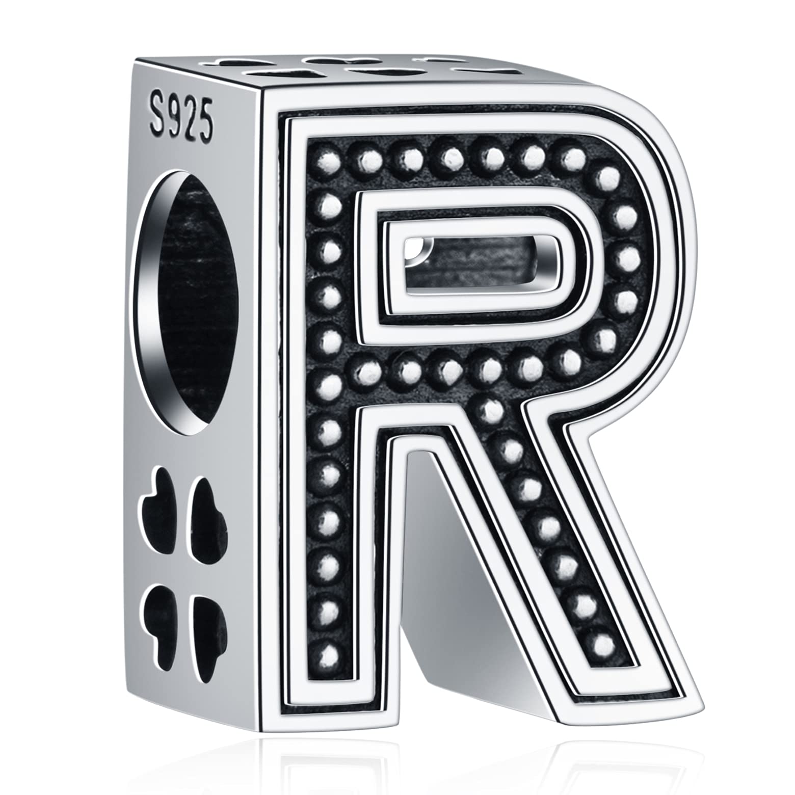 Letter R Charms, Initial R Alphabet Beads in Vintage 925 Sterling Silver, fits Pandora Charm Bracelet, Gift for Birthday/Children/Astronauts/Ramadan