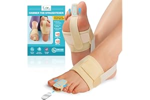 JNATER Hammer Toe Straightener - Non-Slip Hammer Toe Corrector for Women & Men, Adjustable Toe Splint for Curled, Crooked Toes, Broken Support - Day & Night Relief (1 Compression Foot Wrap & 1 Strap, Beige)