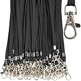 Black Lanyards 50 Pcs Bulk Lanyard for Id Badges Flat Lanyard with Badge Clip Swivel Hook (50, Black)