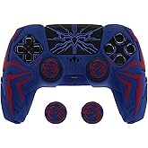 PlayVital Design for ps5 Controller Silicone Case with 2 Thumb Grips and 6 Sticker, Cyber Spider Design, Slip-Resistant Shockproof Controller Cover Skin, Fits for Charging Dock, Red & Blue