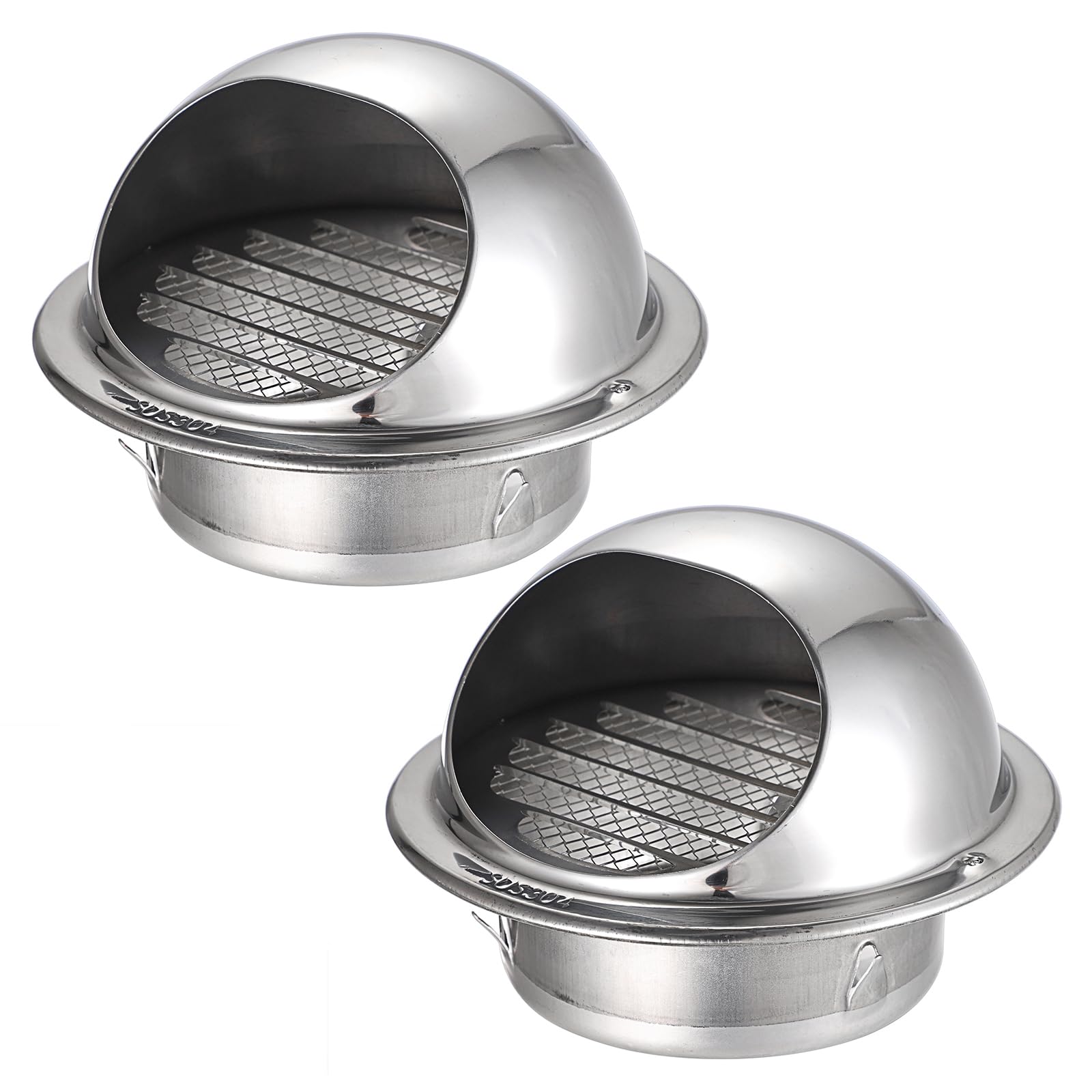 SUMNACON 2 Pcs 304 Stainless Steel Air Vent Cover Wall Ventilation Cover, Round 98mm Air Vent Grill Screen Hood Extractor Fan Ventilation Cover with Built-in Mesh for Bathroom Kitchen (Silver)