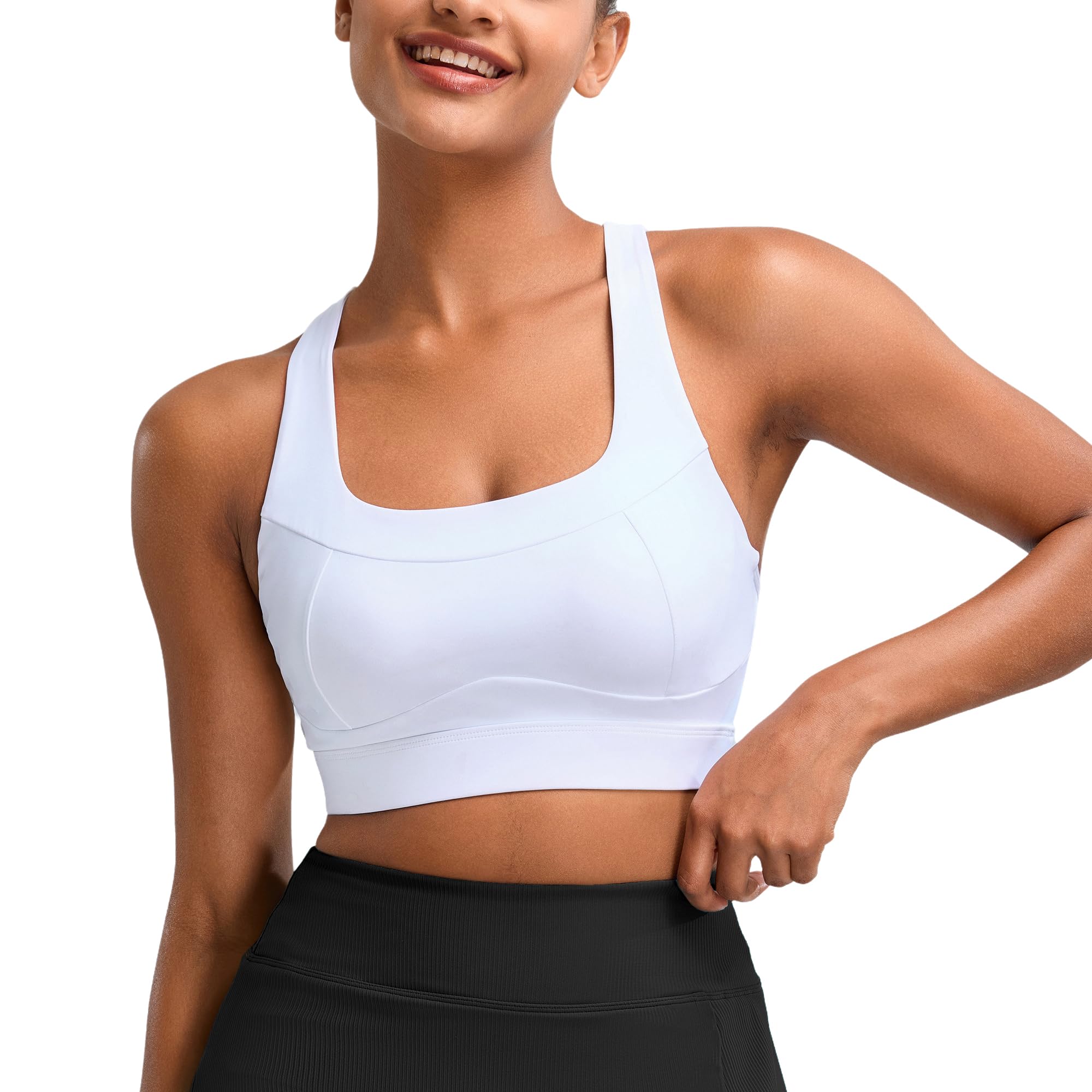 Photo 1 of Vorcy High Impact Sports Bras for Women Running Bra Workout Bra U Back Sports Bra Scoop Neck Padded White - M