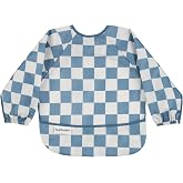 Tiny Twinkle Long Sleeve Bib for Babies &amp; Toddlers | Waterproof Smock Bib for Eating | Machine Washable &amp; Mess-Proof Feeding Essentials | Newborn Shower Gift (Checkers Blue, 6&ndash;24M)