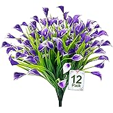 TURNMEON 12 Bundles Calla Lily (240 Heads) Artificial Flowers for Outdoors, Fake Plants UV Resistant Faux Plastic Fake Flowers for Indoor Planter Home Porch Yards Summer Cemetery Spring Decor(Purple)