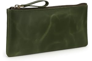 TheAntiq Leather Pencil Case, Coin Pouch, Leather Pencil Case, Zipper Money Pouch, Pen Case, Pen Pouch and Marker (Forest Gre