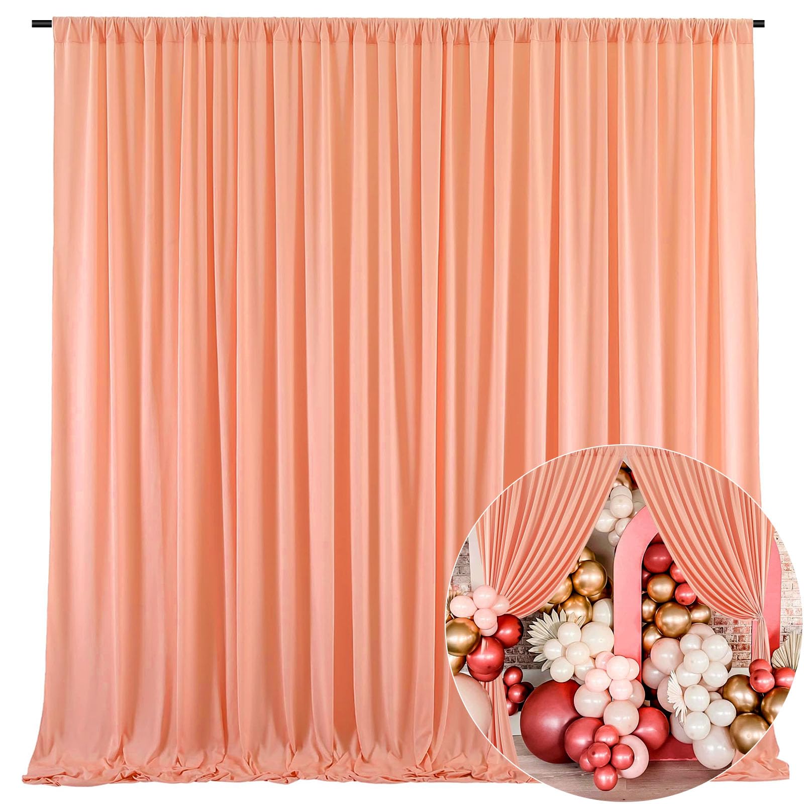 Photo 1 of 10 x 7 Feet Rose Gold Backdrop Curtain for Partie, Background Curtains for Photoshoot, Birthday, Wedding, Halloween, Thanksgiving, Christmas Day, New Year Party Decorations 5Ft x 7Ft, 2 Panels