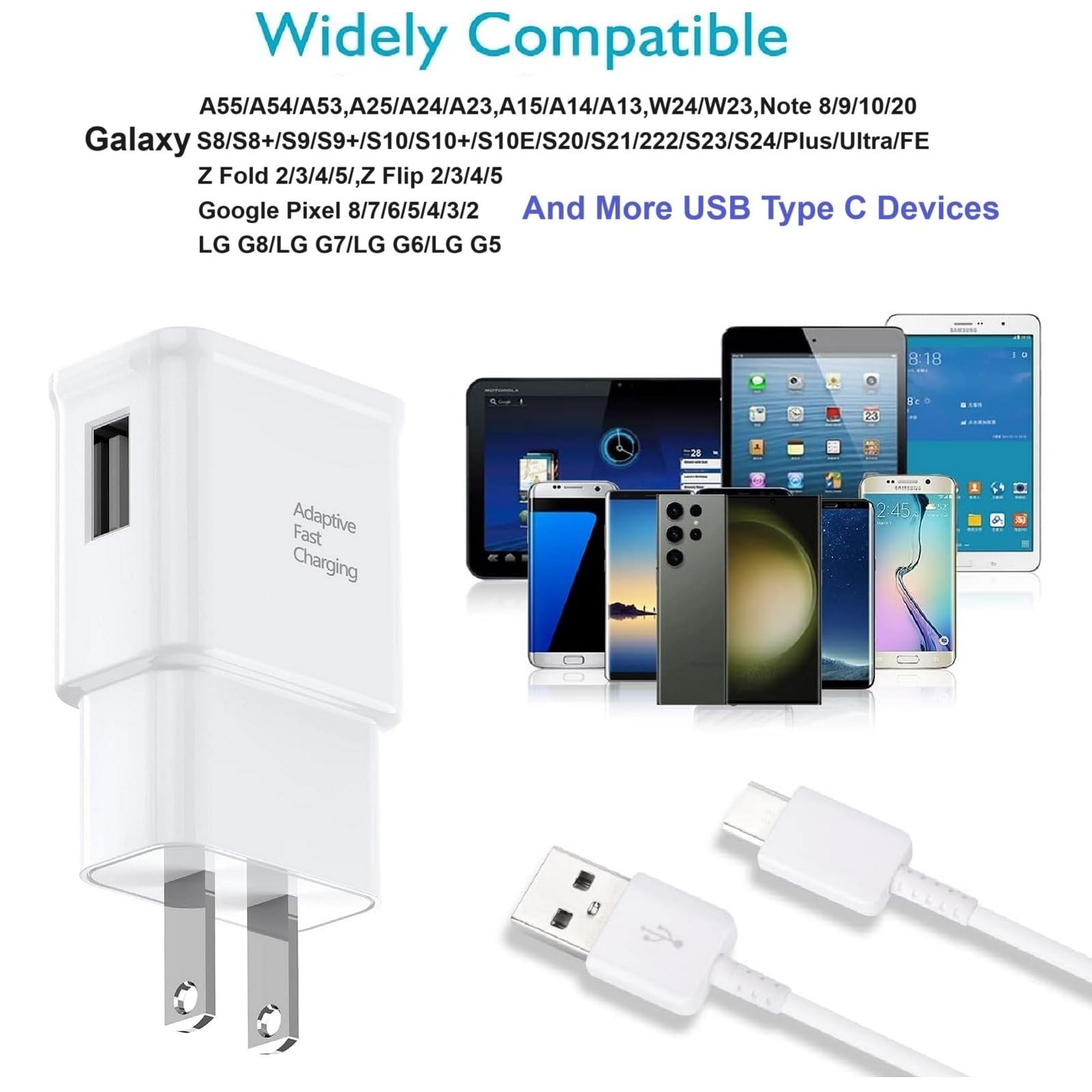 for Samsung Fast Charging Cord 6FT Type C Charger USB Wall Charger Block Samsung Fast Charger for Galaxy S9 S10 S10+ S20 S21 S22 S23 S24 S25 Plus/Ultra/FE,A55/A54/A56/A16/A15/A14/A25/A35,Note 20/10/9