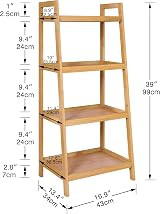 SMIBUY Bamboo Ladder Bookcase 4 Tier Storage Rack Organizer Freestanding Plant view 3