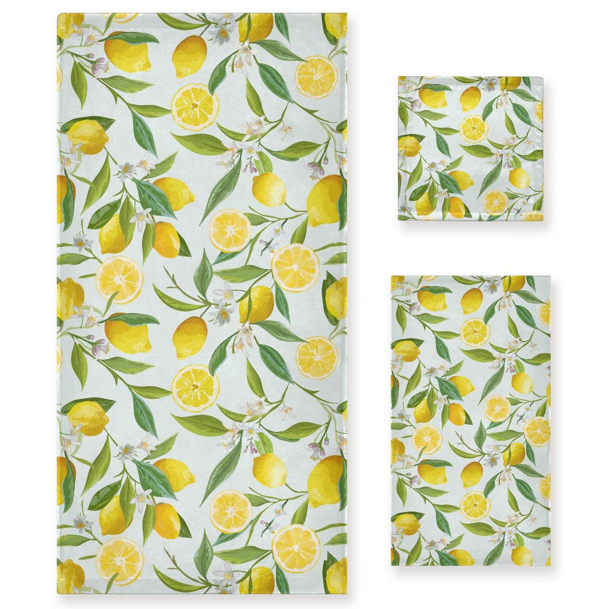ALAZA Bath Towels Set of 3, Microfibre Towel Bathroom Linen Lemon Floral Towels Set Gift with 1 Face Towel 1 Hand Towel 1 Bath Towel Sheet, Absorbent Bathroom Accessories