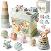 Baby Toys 6-12 Months,Montessori Toys for Babies,Stacking Cups,Shape Sorter | Sorting &amp; Stacking Toys, Sensory Balls, Silicone Teething Toys for 6+ Months, Newborn Toys, Neutral Color Gift for Boys Girls