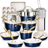 GOTHAM STEEL HAMMERED 20 Pc Titanium Ceramic Cookware Set, Diamond Infused | Pots and Pans with Bakeware Non Stick, Diamond Infused, 3.0MM Gauge, Non Toxic PFAS-Free, Induction, Oven &amp; Dishwasher Safe