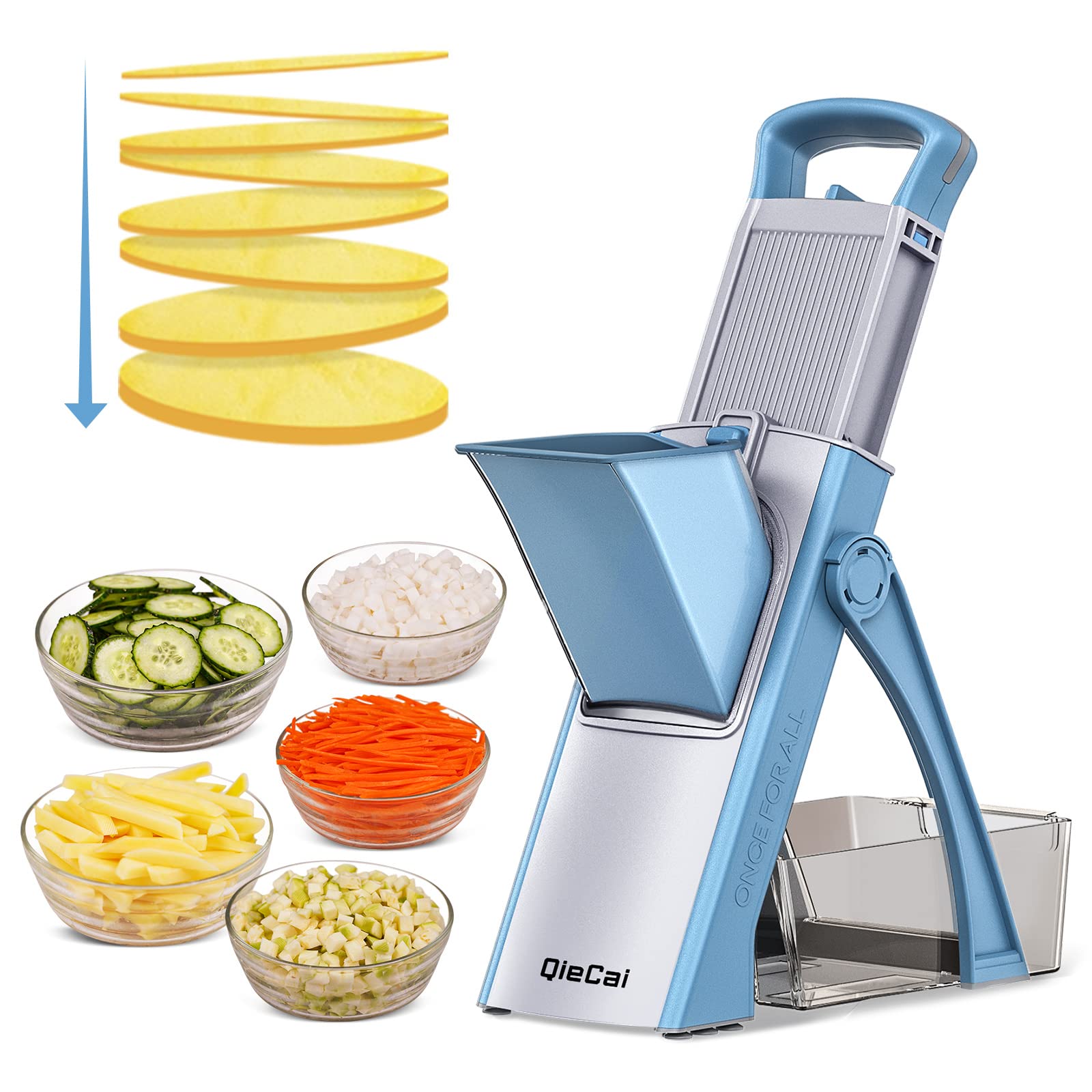 QIECAI Safe Mandoline Slicer for Kitchen, Multifunctional Chopper Vegetable Cutter, Julienne + Dicer for Vegetables, Meal Prep & More with 35+ Presets & Thickness Adjuster, Essential Kitchen Gadgets