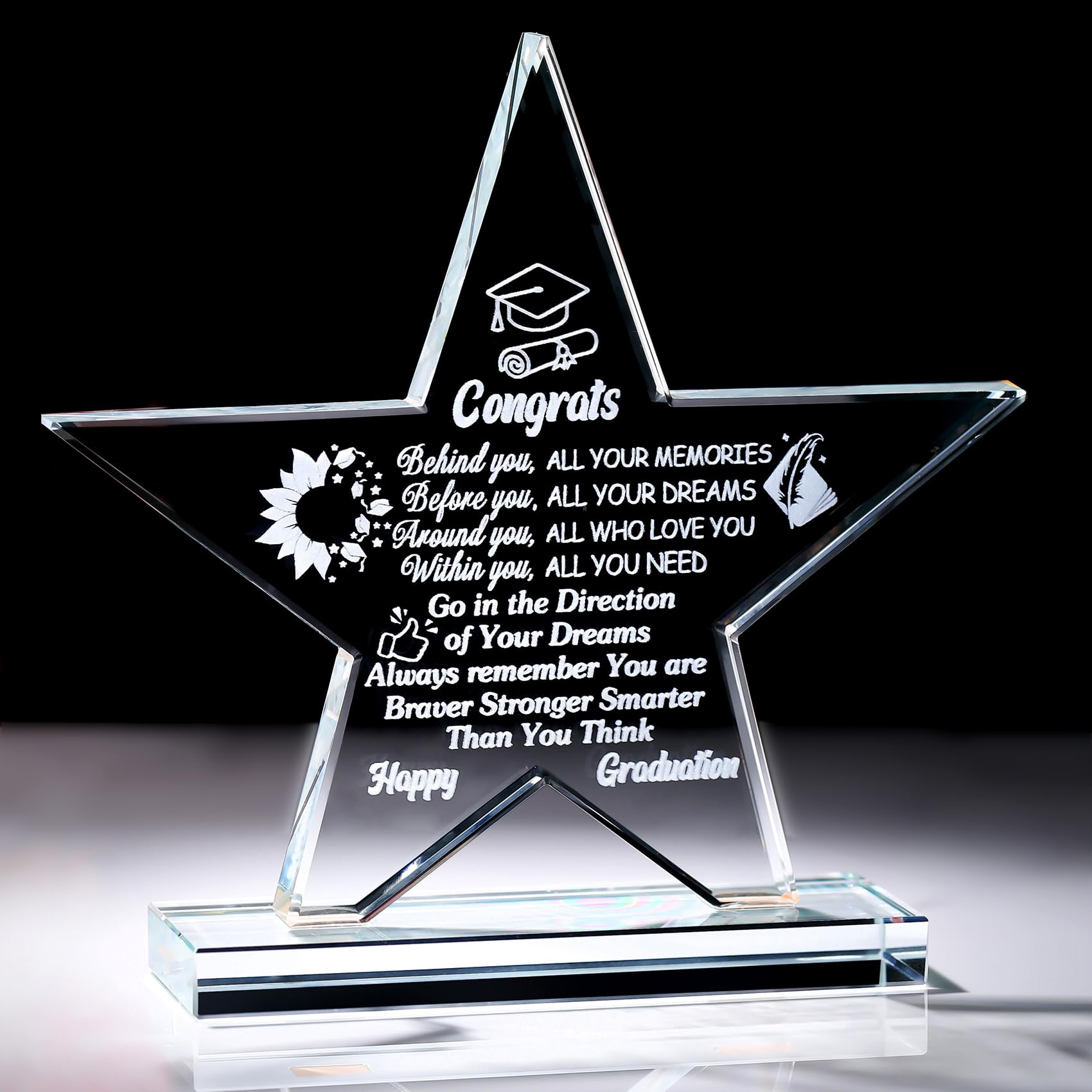 Ornalrist Graduation Gifts for Her Him Engraved Glass Plaque Keepsakes for Graduate High School College PHD Masters Degree, Congratulation Ornaments Ideas for Friends Daughter Son