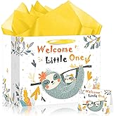 bigniuzi Sloth Baby Shower Paper Gift Bag for Girls Boys with Tissue Paper and Greeting Card Sloth Baby Shower Wrapping Paper for Party Supplies Yellow