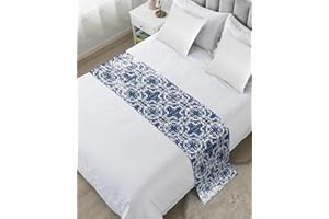 Ldtrchee Bed Runner for Queen Size Bed, Navy Blue Boho Bed Scarf Throws for Foot of Bed, Ehtnic Abstract Art Modern Geometric Luxury Bedding Protector Bed Runners for Hotel/Home, 83 x 20 Inch