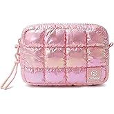 DOYOGI Quilted Cosmetic Bag, Puffer Makeup Bags, Crossbody Purses for women,Cute Travel Toiletry Bag for Women (Dazzling Light Pink)