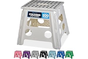Handy Laundry Folding Lightweight Step Stool - Sturdy Enough to Support Adults and Safe Enough for Kids - Opens Easy with One Flip - Great for Kitchen, Bathroom or Bedroom (White - 13 inch)