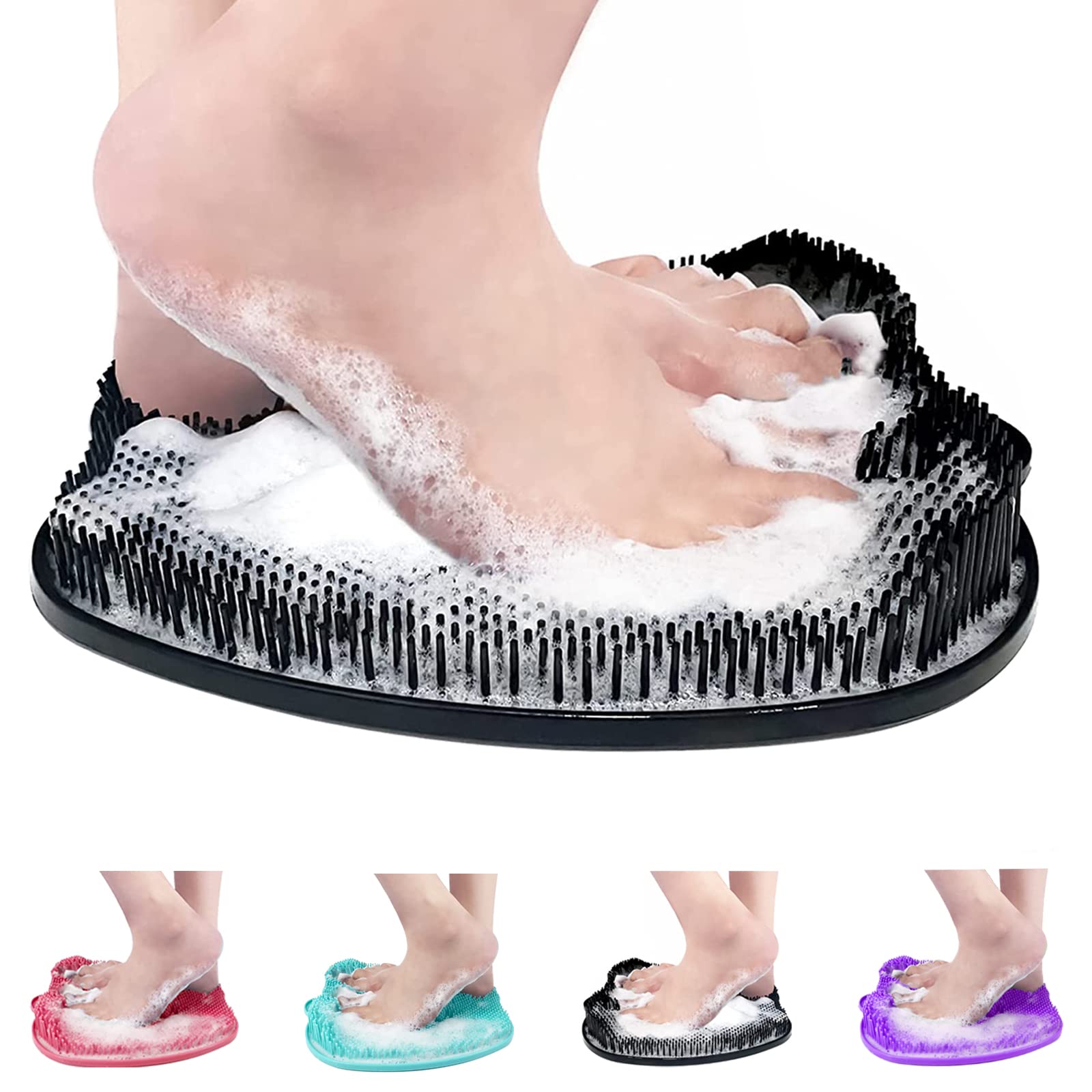 AXLOFO® Shower Foot Scrubber Mat, XL Larger Size Foot Massager Mat with Non-Slip Suction Cups - Cleans, Exfoliationl, Massages Your Feet Without Bending, Foot Circulation & Relieve Tired Feet (Black)
