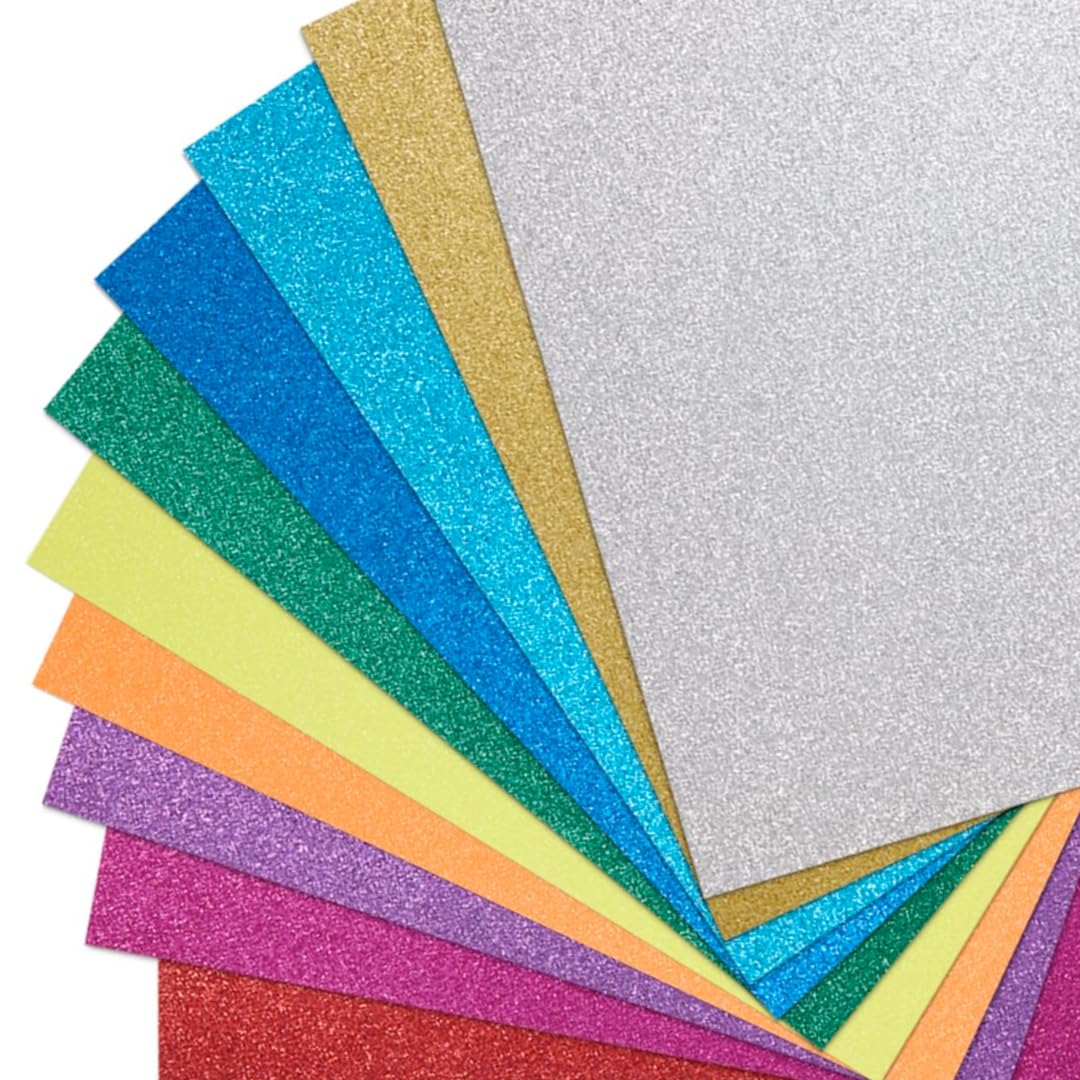 Springboard A4 Assorted Glitter Card Sheets - 10-Pack 290gsm Non Shed Glitter Cardstock for Card Making - Compatible w/Die-Cutting Machines - Sparkly Craft Supplies - Multiple Colours