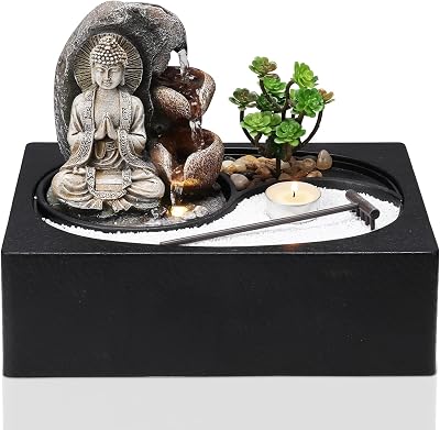 BTGGG Buddha Indoor Fountain with LED Light Candle 29x21x22 cm UK Plug