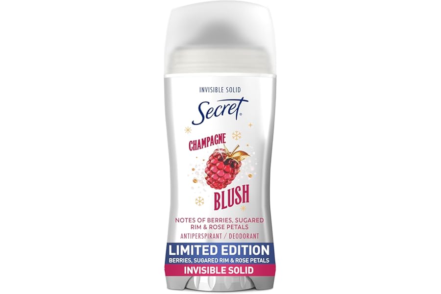 Secret Fresh Antiperspirant Deodorant for Women, 72hr Breathable Odor Protection with Pro-Hyaluronic Acid, Holiday Invisible Solid, Champagne Blush with Berries, Sugared Rim & Rose Petals Scent, 2.6oz