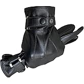 XFONZYUN Warm Sheepskin Leather Gloves for Men,Fingers Touchscreen Driving Motorcycle Black Soft Fashion Gloves