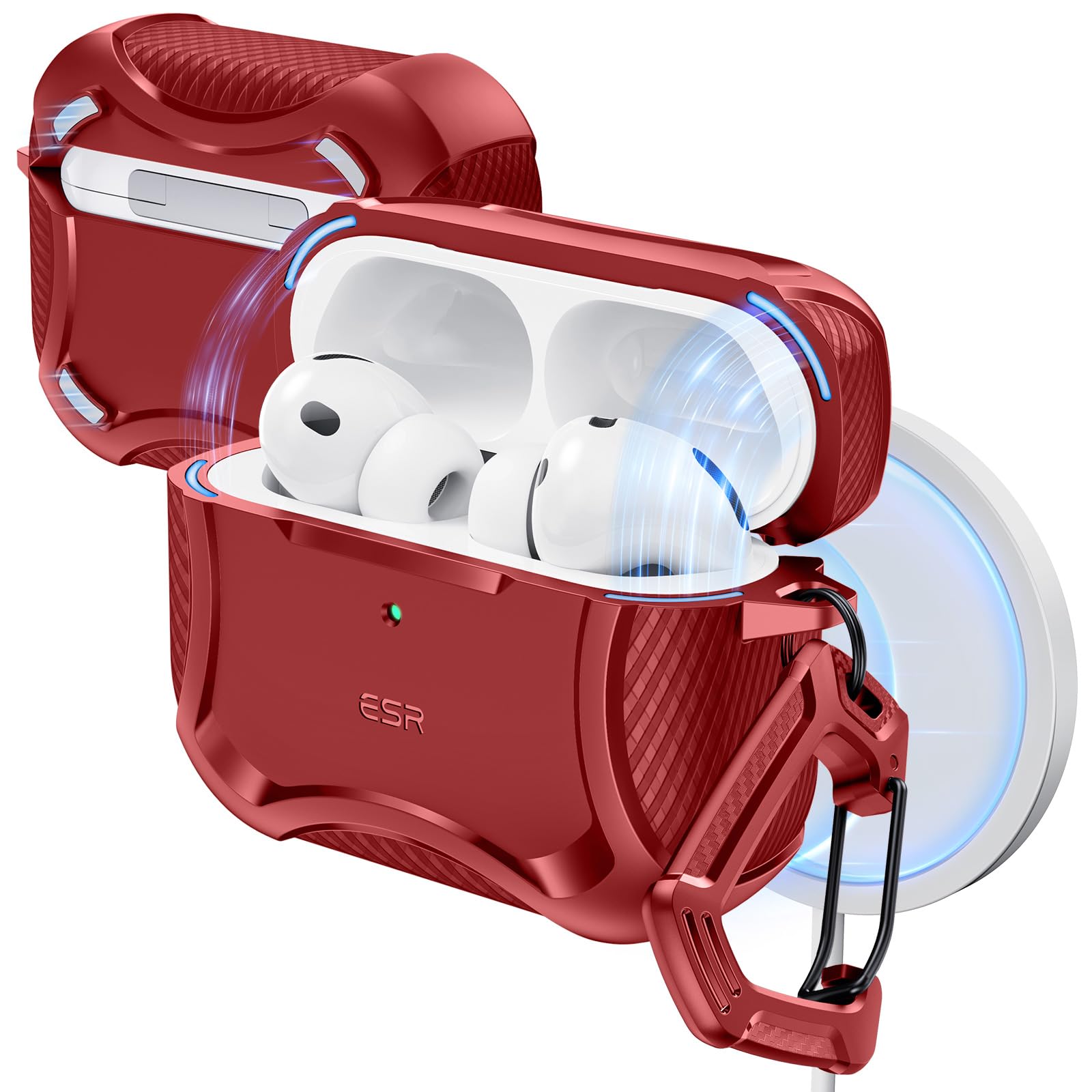 Photo 1 of ESR for AirPods Pro 3 Case (2025), Compatible with Airpods Pro 3rd Generation Case (USB-C Cable), Magnetic Lid, MagSafe Ready, Powerful Drop Protection, Cyber Series, Red