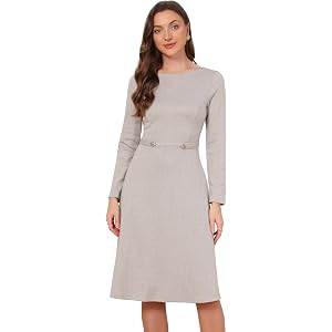 Allegra K Work Dresses for Women 2026 A-Line Business Casual Dress | Boat Neck,Long Sleeve,Pockets fancy ladies dressy dresse