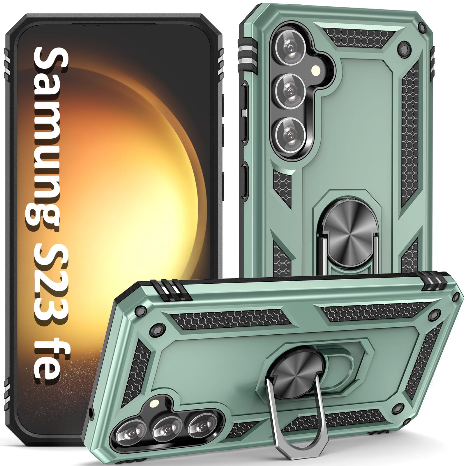 ADDIT S23 Fe Case, Phone Case for Samsung Galaxy S23 Fe Case,with Kickstand Ring,Adjustable Stand,Military Grade,Heavy Duty Protection,Shockproof,Anti-Fingerprint,Support Magnet Car Mount,Teal