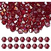 PATIKIL 3mm Bicone Crystal Beads, 600 Pcs Glass Faceted Bicone Beads Loose Spacer Bead for Jewelry Making Bracelet Necklace Earrings Wind Chimes Craft, Light Red