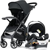 Chicco Bravino ClearTex Travel System w/KeyFit 30 Infant Car Seat &amp; Base | Compact Travel System for Newborns &amp; Toddlers, UPF 50+ Canopy w/ Visors, Adjustable Leg Rest, 1-Hand Fold, Black