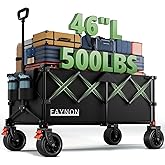 46" L Collapsible Foldable Extended Wagon, 500LB Weight Capacity with 280L Heavy Duty Folding Cart,Utility Wagon with All-Terrain Beach Wheel &amp; Drink Holders,Black