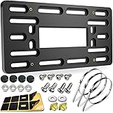BGGTMO License Plate Bracket Holder- Front License Plate Mounting Kit, Universal Bumper Car Tag Frame Mount Adapter with Stainless Steel Screw Cap, Cable Ties