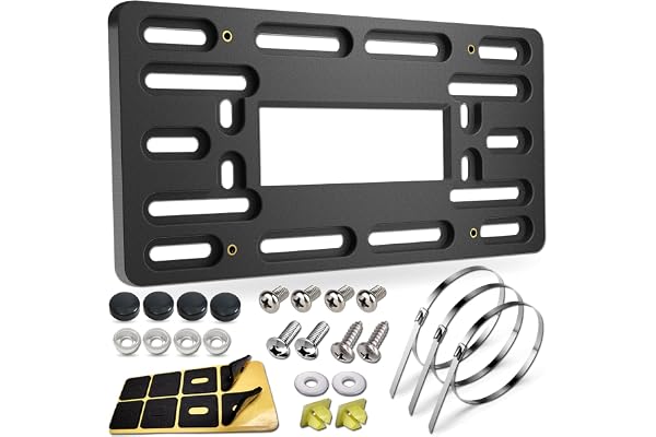 BGGTMO License Plate Bracket Holder- Front License Plate Mounting Kit, Universal Bumper Car Tag Frame Mount Adapter with Stainless Steel Screw Cap, Cable Ties | Universal Car Tag Adapter for 2 Pre-drill Hole & Grill Mount, Copper Threaded, Screws Caps & Stainless Steel Zip Ties
