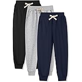 Phedrew 3 Pack Girls Cotton Sweatpants Midweight Kids Toddler Jogger Pants Pull On Pants with Drawstring Pockets(Age 2-14)