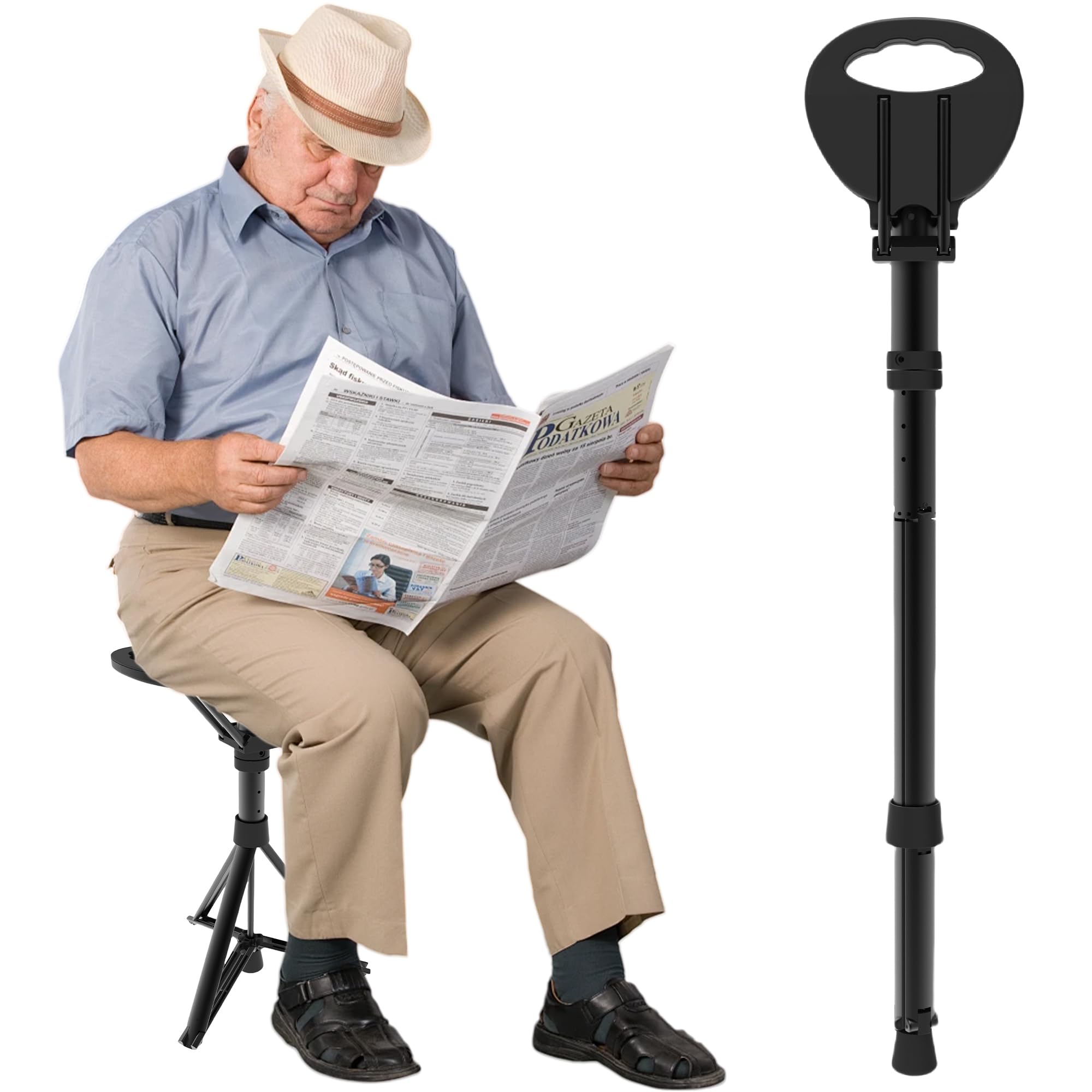 Photo 1 of Cane with Seat Portable Walking Stick Folding Chair Lightweight Aluminum Mobility Aid Crutch Chair Height Adjustable with Carry Bag for Seniors Elderly Handicap Waiting/Queuing/Fishing
