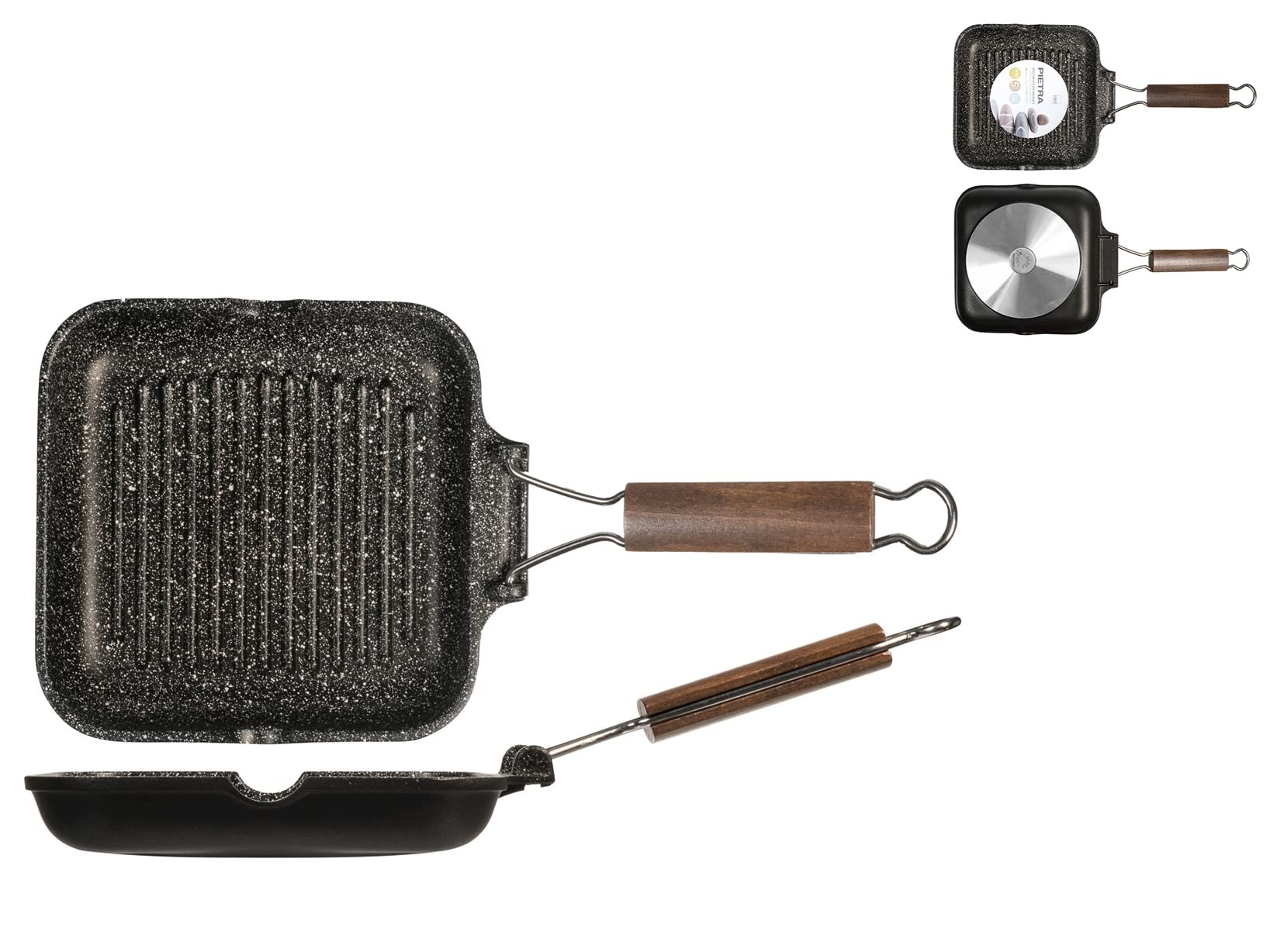 Home H&H Non-Stick Stone Grill Pan Folding Handle 20 cm Ft Cooking Pot