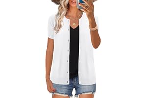 FreshNight Women's 2025 Short Sleeve Cardigan Button Up Hollowed Out Crewneck Shrug Sweaters Knit Sweater Tops Lightweight