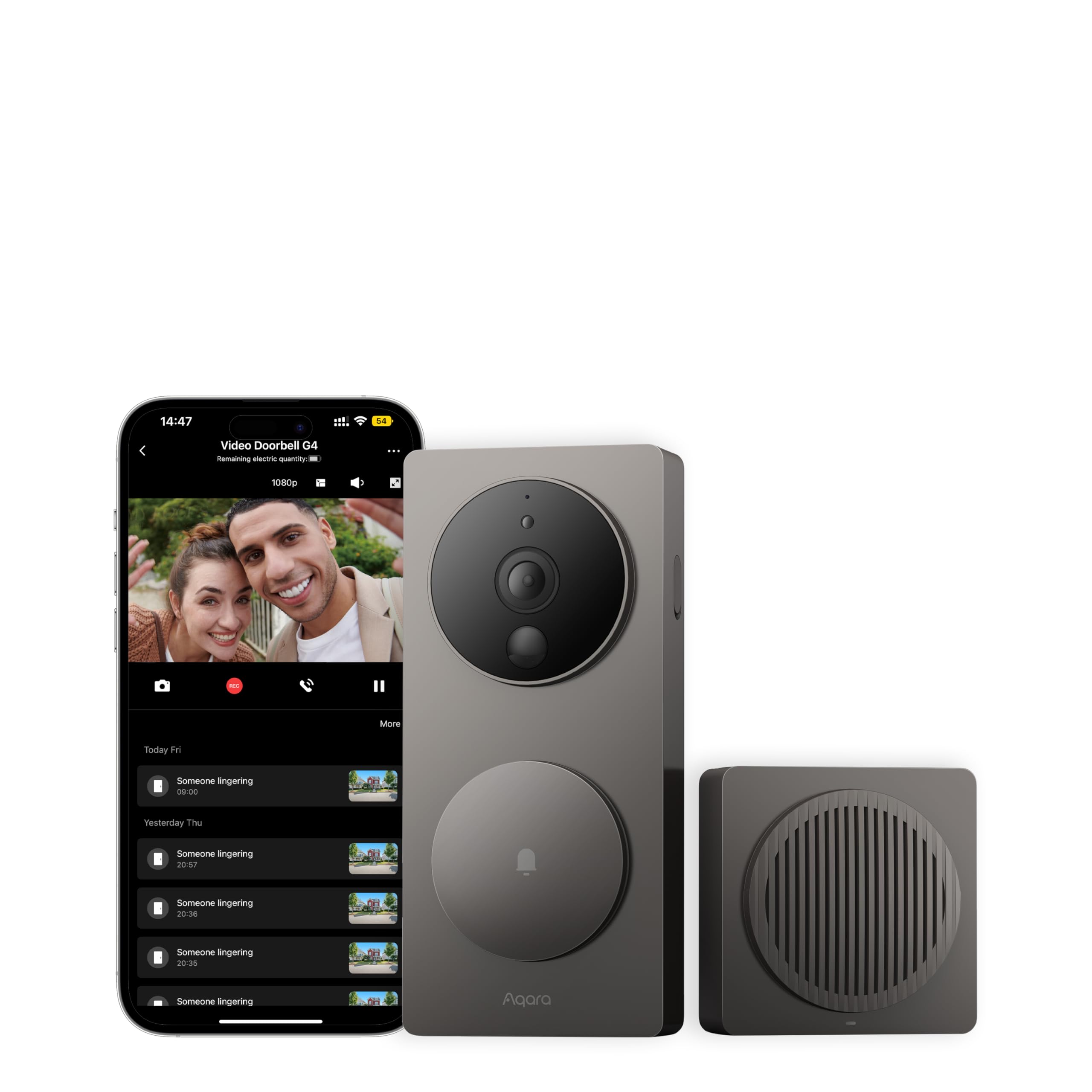Aqara Video Doorbell G4 with Chime, 1080p FHD HomeKit Secure Video Doorbell Camera, 2-Way Audio, Night Vision, Local Face Recognition, Automations, Wireless or Wired, Supports Apple Home, Alexa,Google