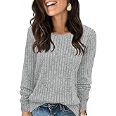 Tankaneo Womens Long Sleeve Sweater Fall 2025 Crew Neck Sweaters Dressy Casual Ribbed Trendy Tops