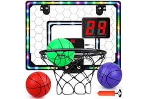 BIULOTTER Basketball Hoop Indoor,Mini Hoop with LED Light/Scoreboard, Door Basketball Hoop Basketball Toys Gifts for 5 6 7 8 9 10 11 12 Year Old Boys Girls (Honeycomb Pattern)