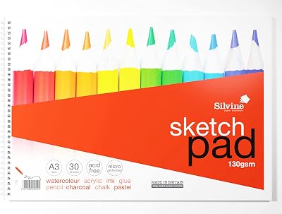 Silvine A3 Sketch Pad 30 Sheets 130gsm Smooth Cartridge Paper