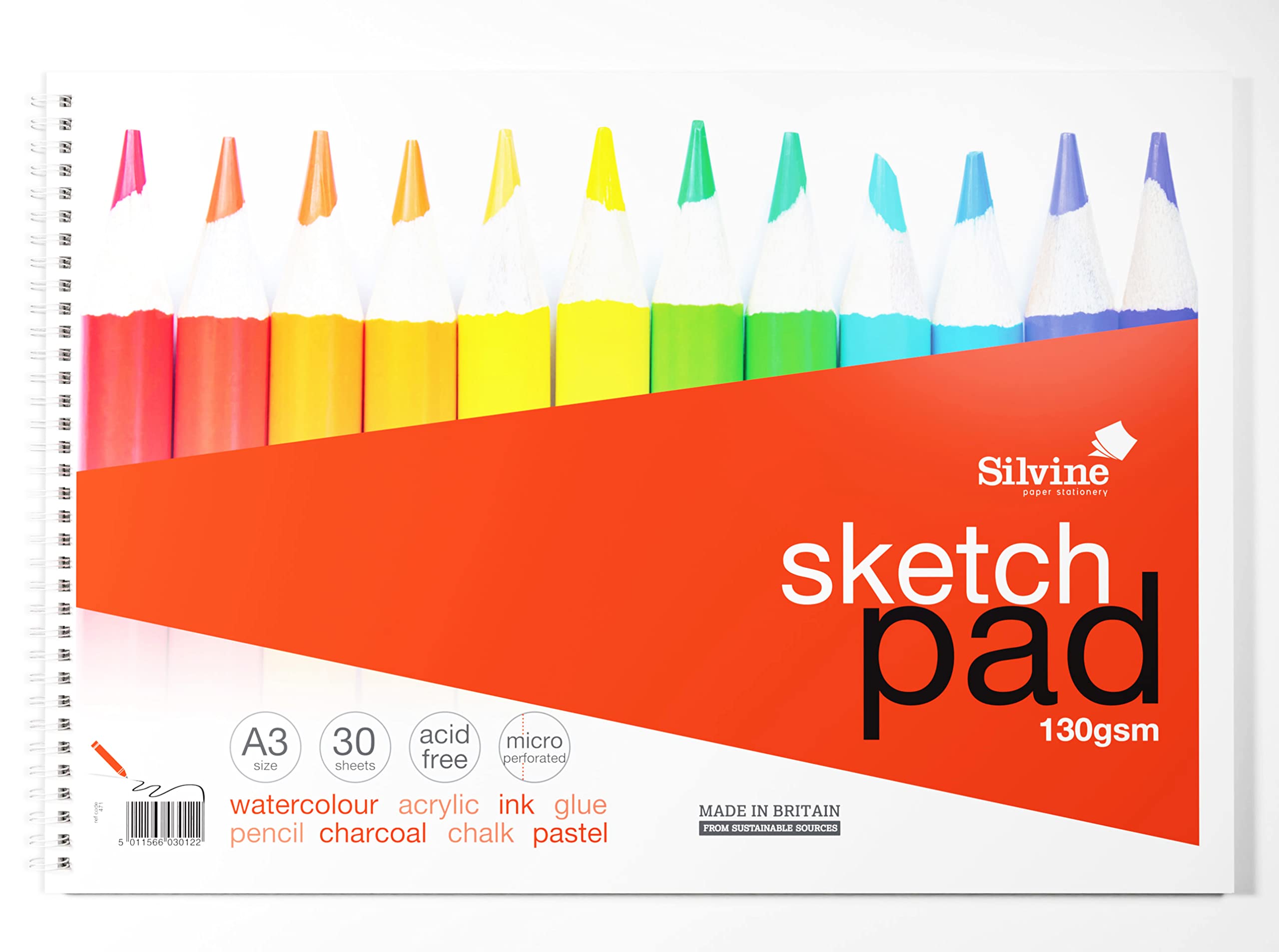 Silvine A3 Sketch Pad. 30 Sheets 130gsm Smooth Cartridge Paper