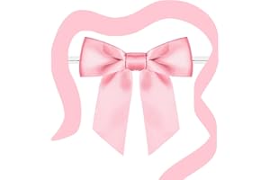 RAINBOW PANA RainbowPana 50 Pack 4.5" Twist Tie Bows, Luxury Pink Satin Ribbon Pretied Bows, Premade Craft Decoration for Package Cake Pop