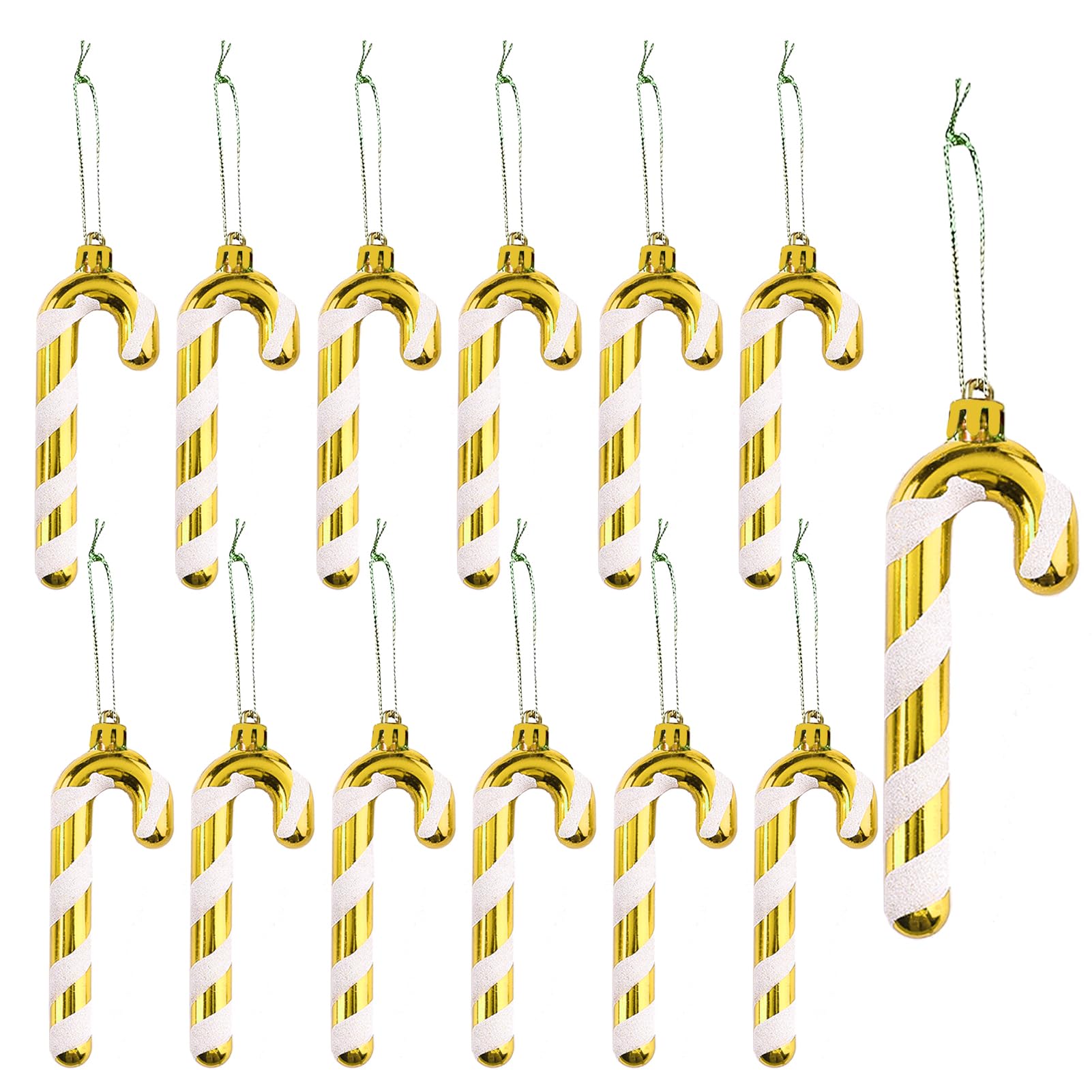 HERZWILD 12pcs Christmas Tree Cane Pendant - 12cm Gold & White