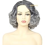 Women's Long Curly Cosplay Full Wig Two Tone Dark Root to Grey Ombre