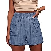 Vivitulip Women’s High Rise Elastic Waist Summer Casual Pocketed Denim Shorts