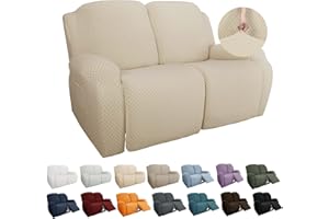 YEMYHOM 6 Pieces Stretch Loveseat Recliner Slipcover Jacquard Recliner Sofa Cover with Side Pocket Fitted Recliner Cover Couch Furniture Protector with Elastic Bottom (Loveseat Recliner, Beige)