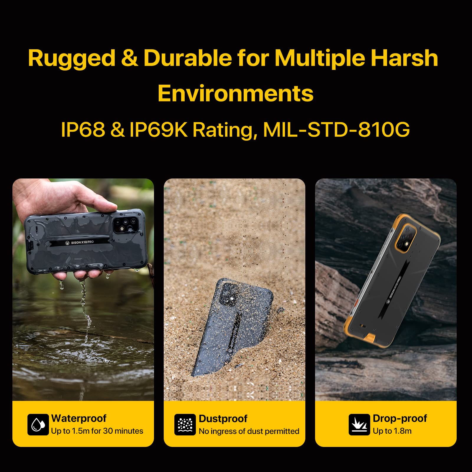 UMIDIGI Bison X10 PRO Rugged Unlocked Cell Phones, IP69K Rating Waterproof and Dustproof Smartphone, Android 11 NFC, 6.53