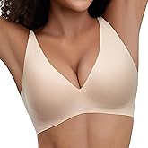 PQK Wireless Bras for Women Deep V Design Flexible Soft Bralette Seamless T Shirt Supportive Bra No Underwire